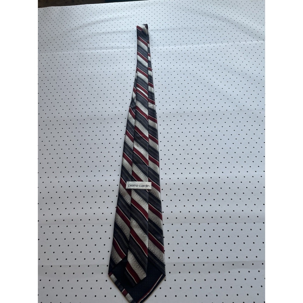 Pierre Cardin Red Blue Silver Striped Tie Retro Mens Necktie Textured Woven Navy